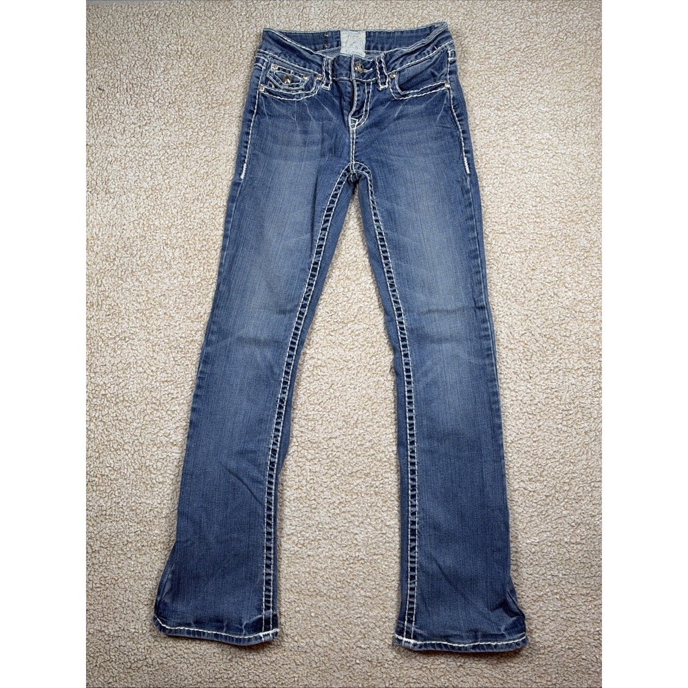 LA Idol Sz 5 (Measures 28x32) Thick Stitch Bootcut Blue Jeans embellished